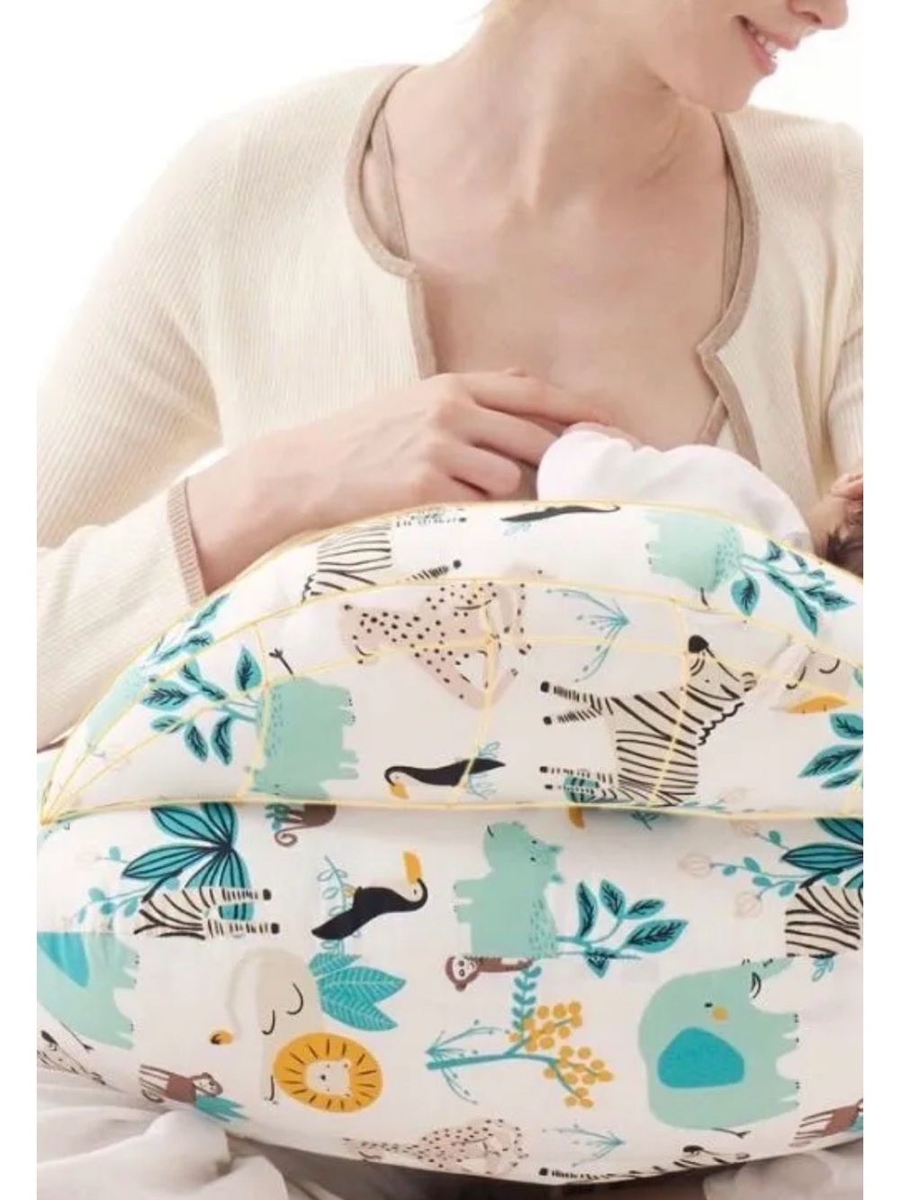 Baby Nursing Pillow with Teal Animal Print - Lightweight Support